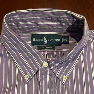 Ralph Lauren Men's Purple and White Striped Shirt